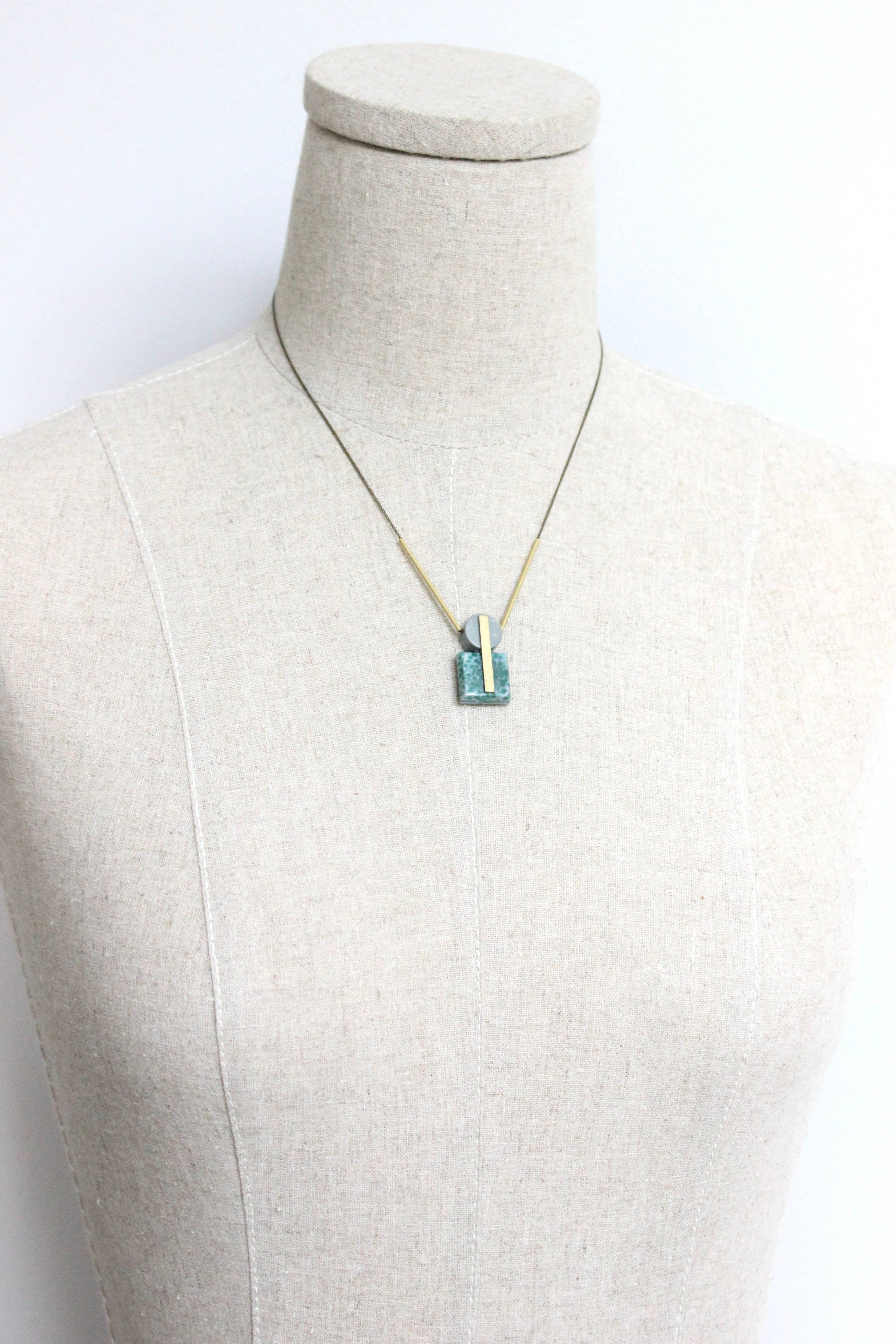 JLT117 vintage glass and gray jasper geometric necklace