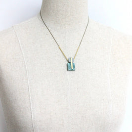 JLT117 vintage glass and gray jasper geometric necklace