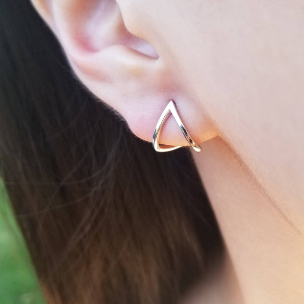 TRIANGLE EAR JACKET EARRINGS - Silver