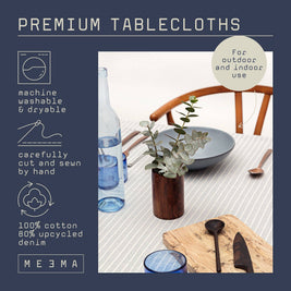 Dusty Blue Striped Tablecloth - Upcycled Cotton