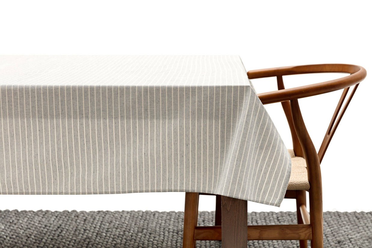 Dusty Blue Striped Tablecloth - Upcycled Cotton