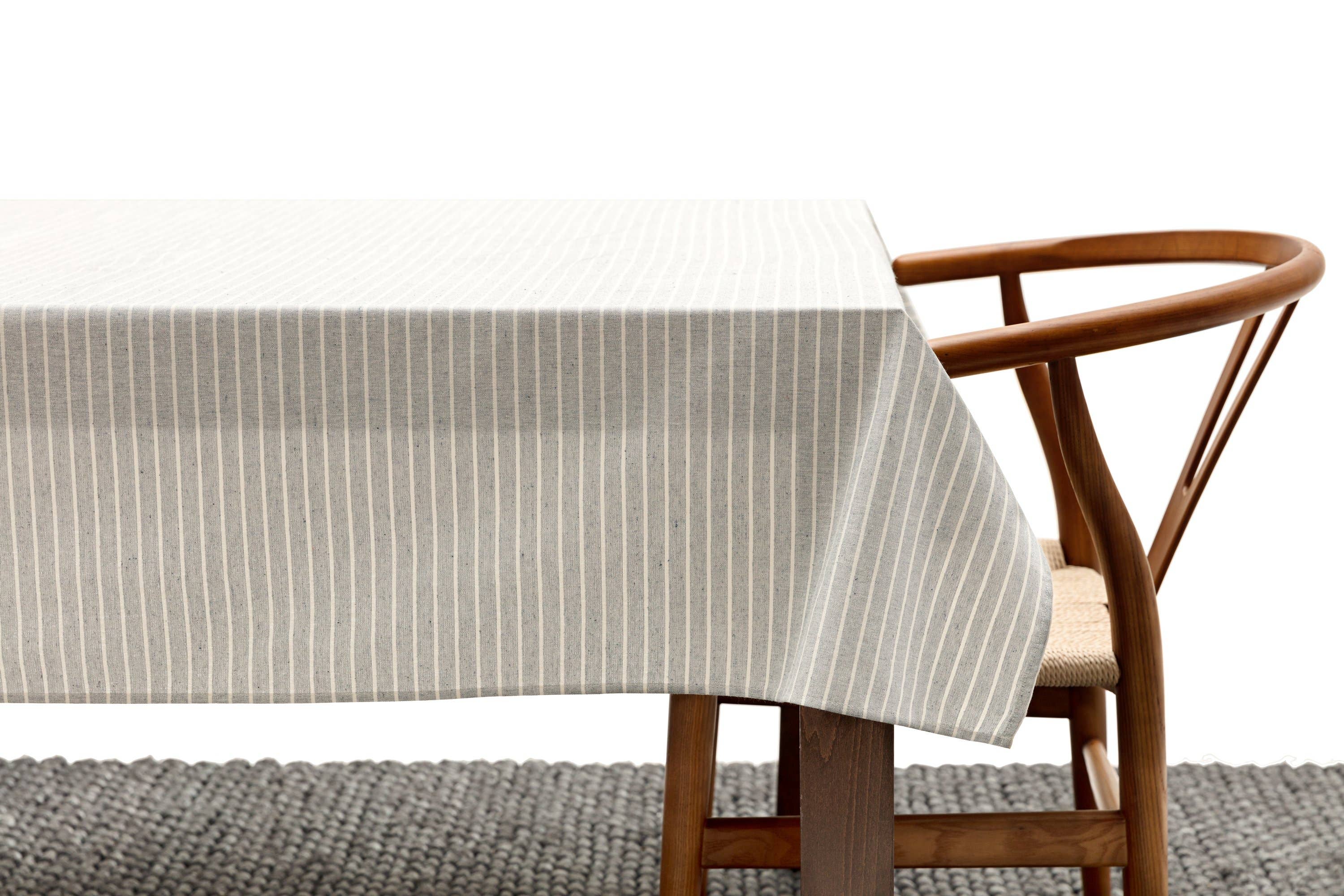 Dusty Blue Striped Tablecloth - Upcycled Cotton