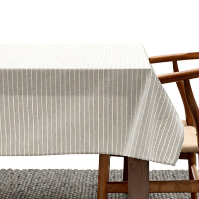Dusty Blue Striped Tablecloth - Upcycled Cotton