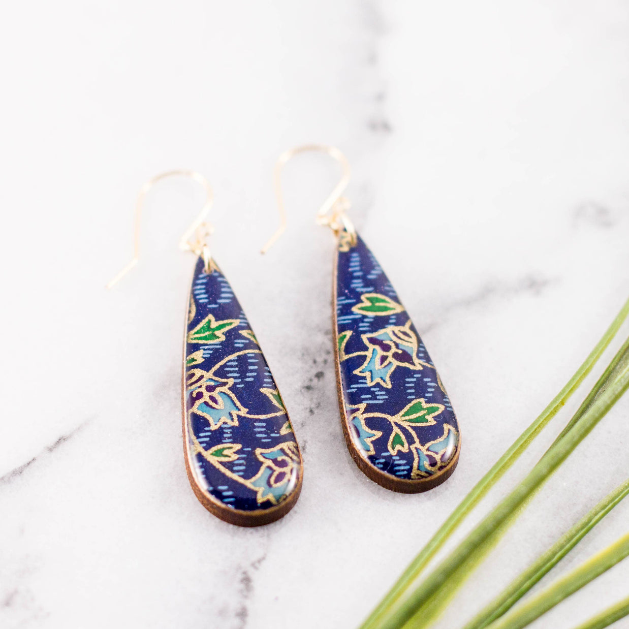 Teardrop Royal + Gold Deco Floral Earrings