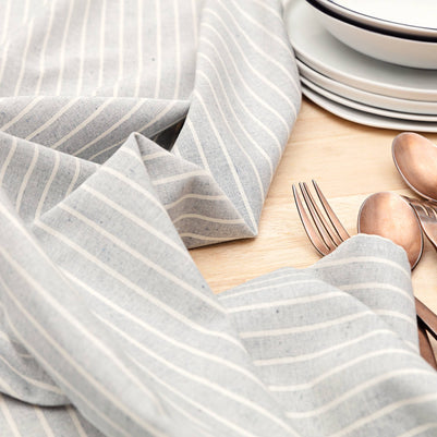 Dusty Blue Striped Tablecloth - Upcycled Cotton
