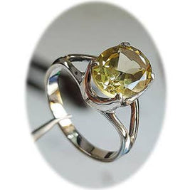 Sterling Gem Ring  - Hand Cut  Oval Lemon Topaz