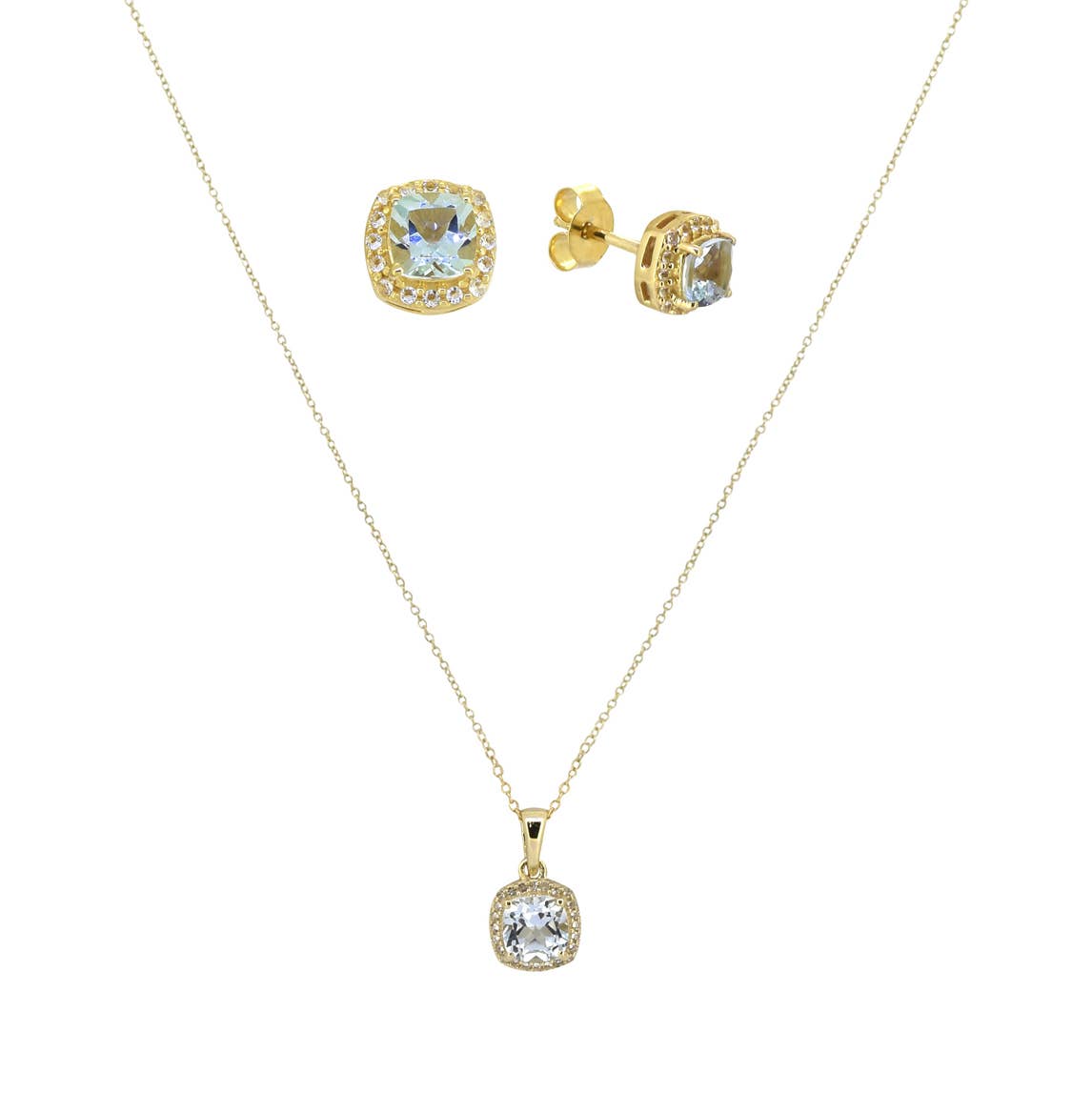 14K Gold Plated Sky Blue Topaz Earring & Necklace Set