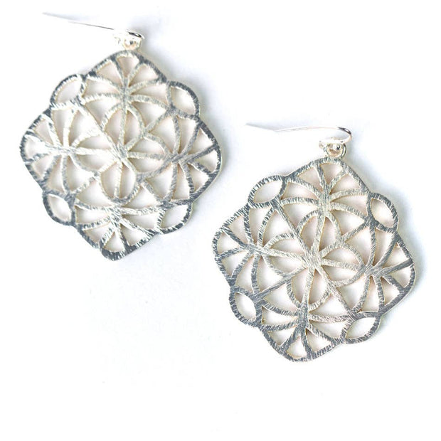 Brushed Silver Geometric Statement Earrings
