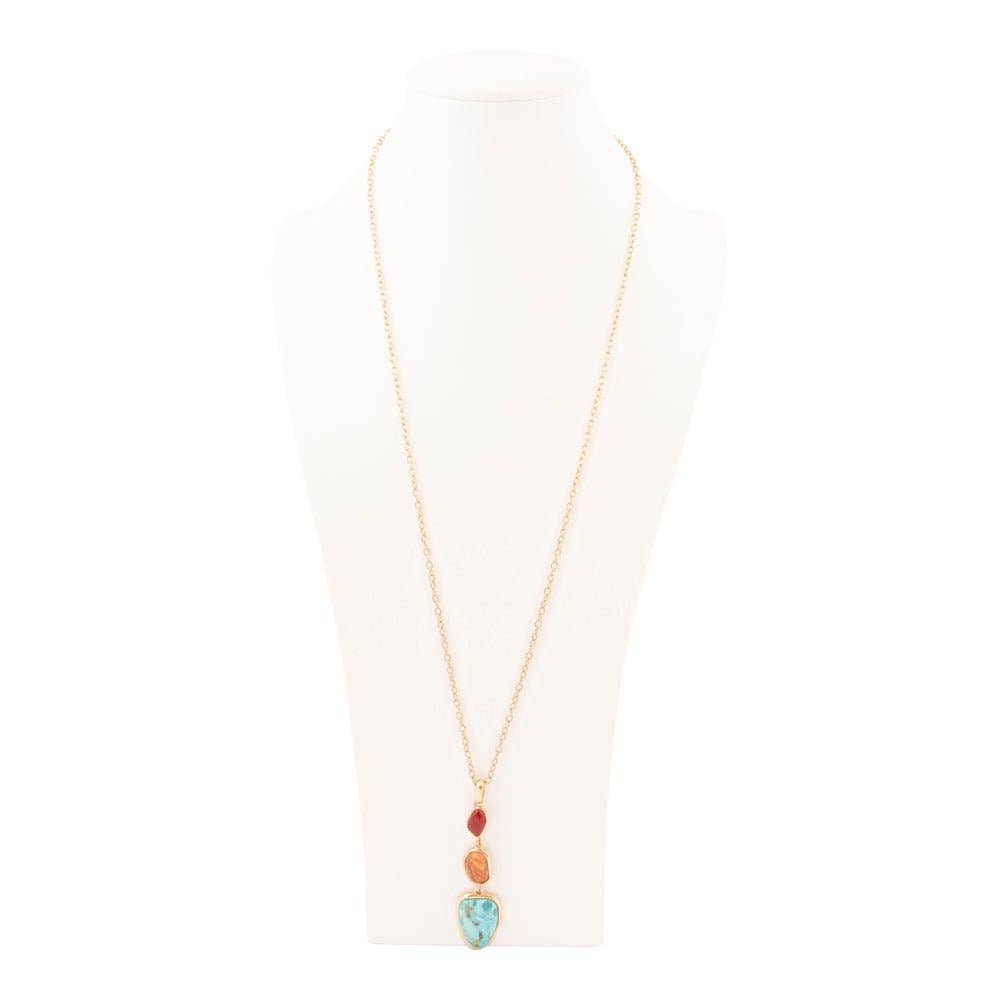 Santa Fe Blue Turquoise Golden Pendant Necklace