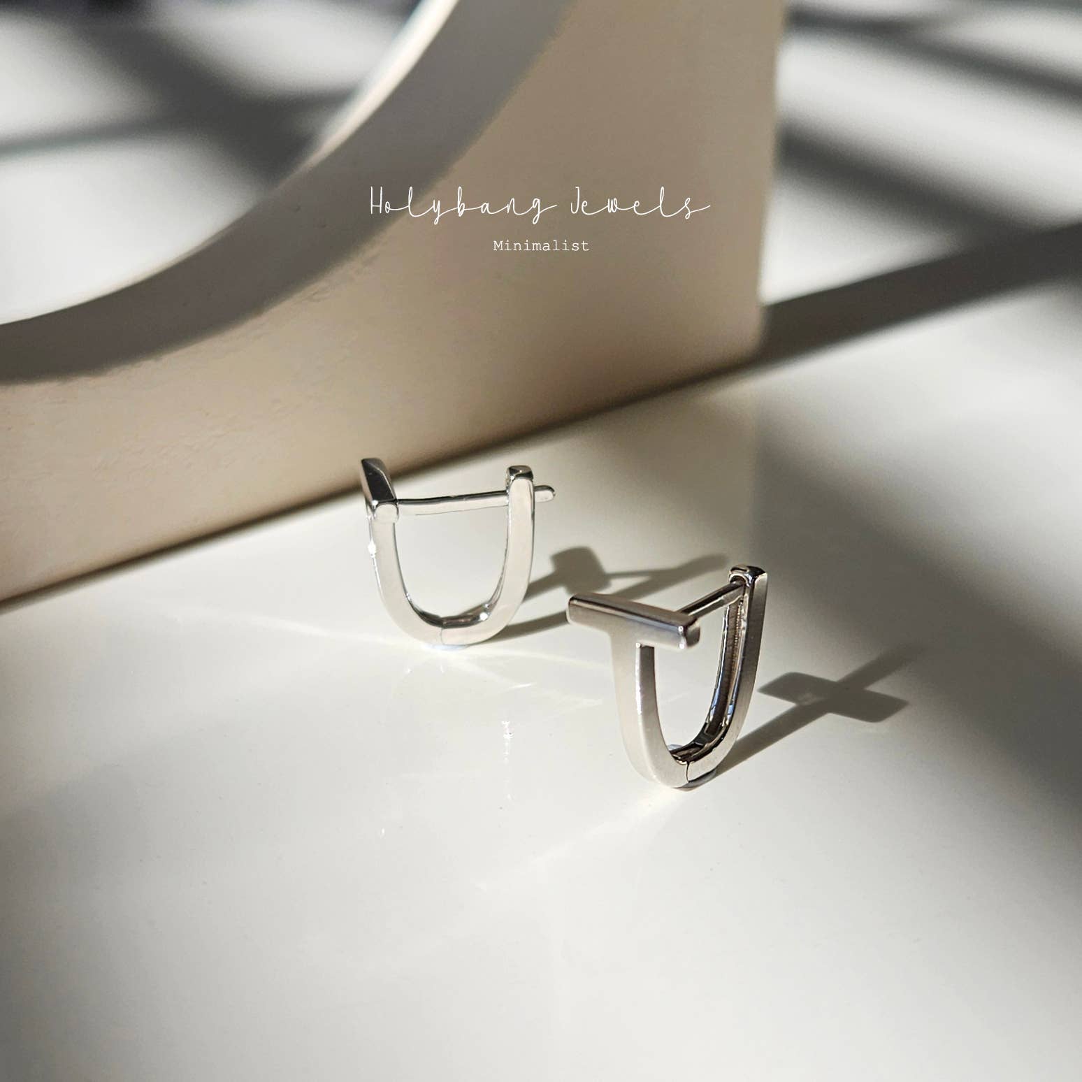 T BAR HOOP EARRINGS - Silver