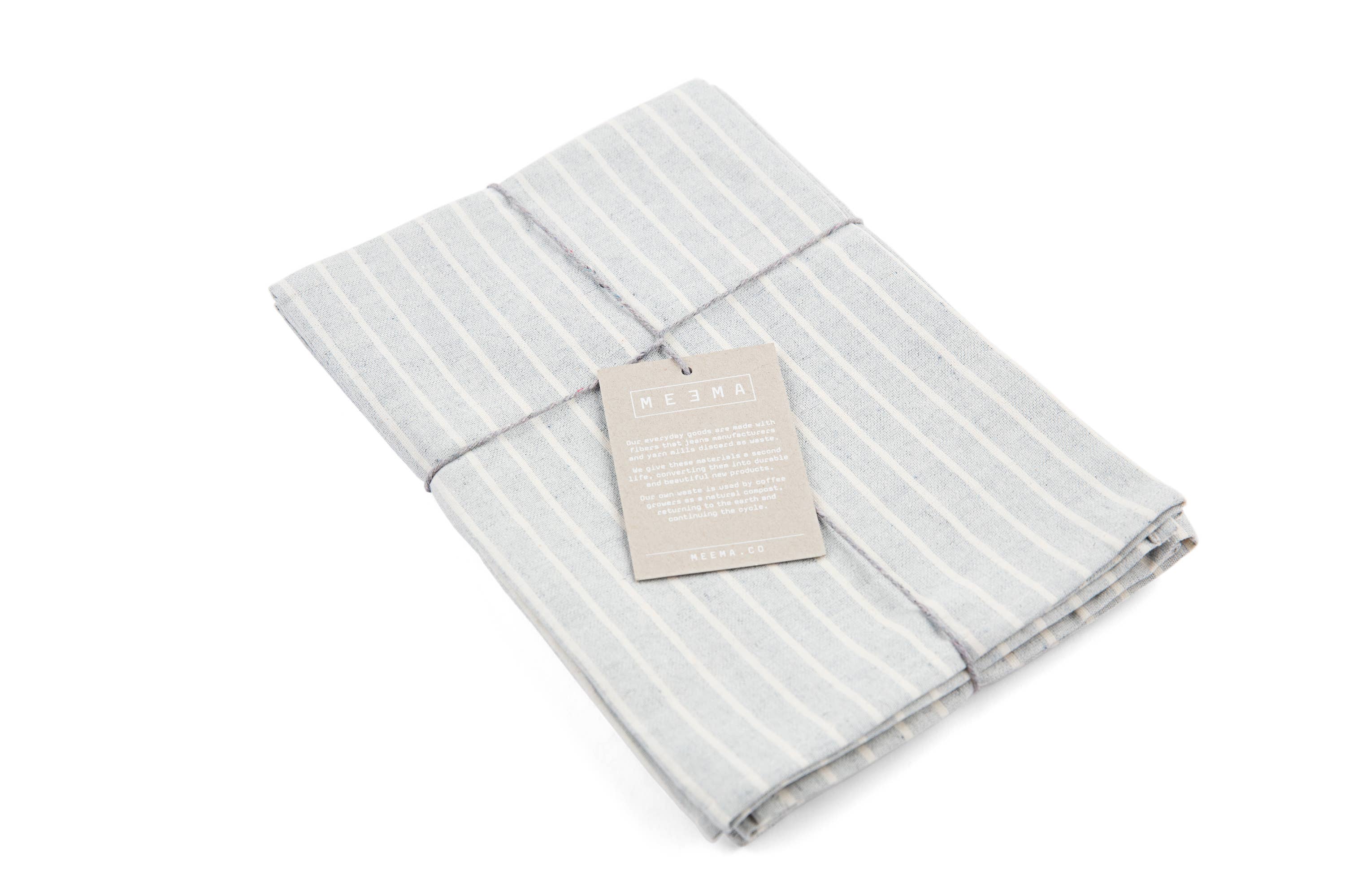 Blue Cloth Napkins with Modern Stripes – Recycled Cotton Set