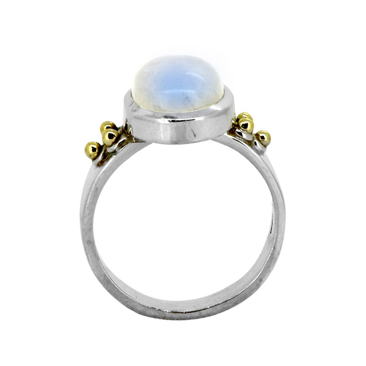 Moonstone Solitaire Silver Ring w/ Brass Accent - Size 9