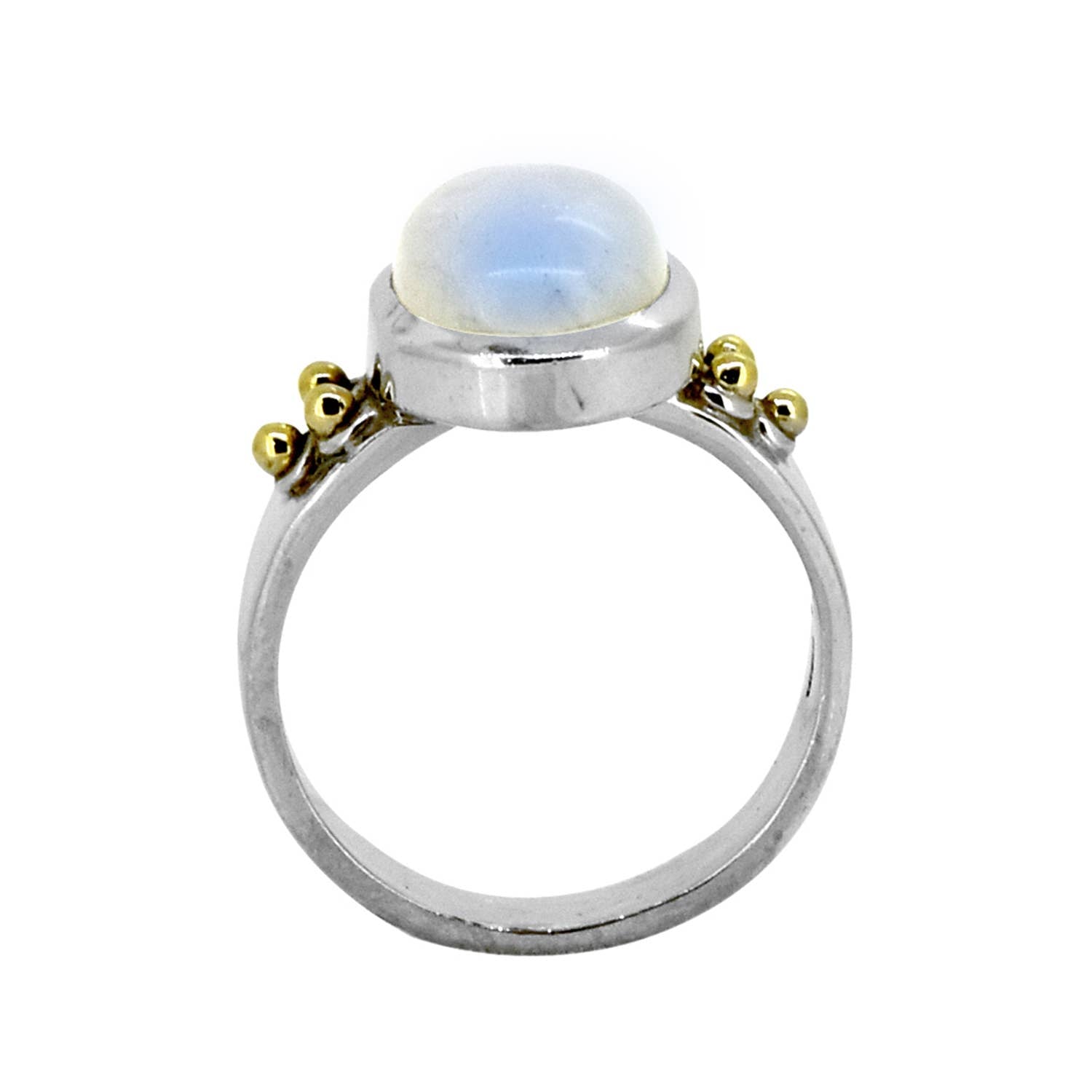 Moonstone Solitaire Silver Ring w/ Brass Accent - Size 9