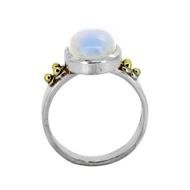 Moonstone Solitaire Silver Ring w/ Brass Accent - Size 9