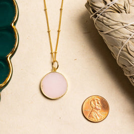 Pink Opal Disc Gold Earrings Necklace Set