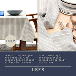 Dusty Blue Striped Tablecloth - Upcycled Cotton