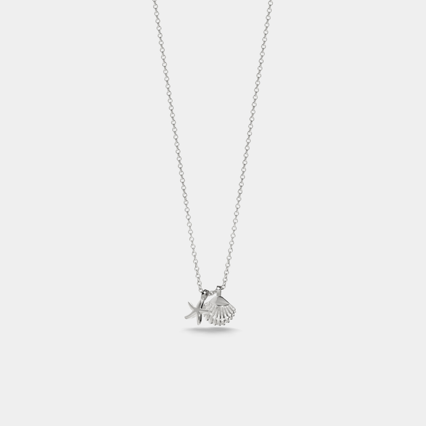 Seashell Starfish Pendant Necklace and Ring Set in 925 Sterling Silver