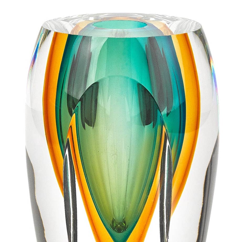 Rimini Murano Style Art Glass Amber & Green 6