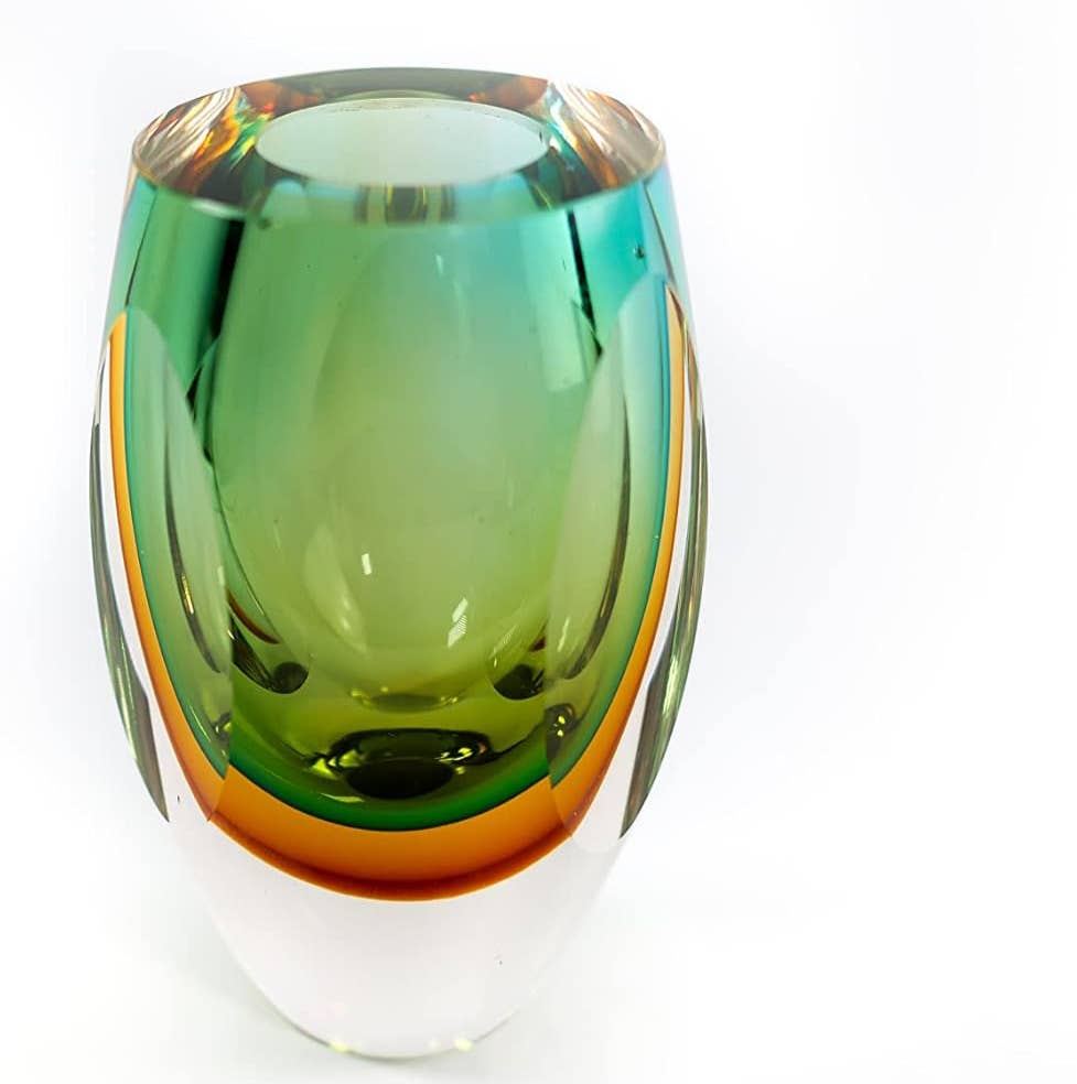 Rimini Murano Style Art Glass Amber & Green 6