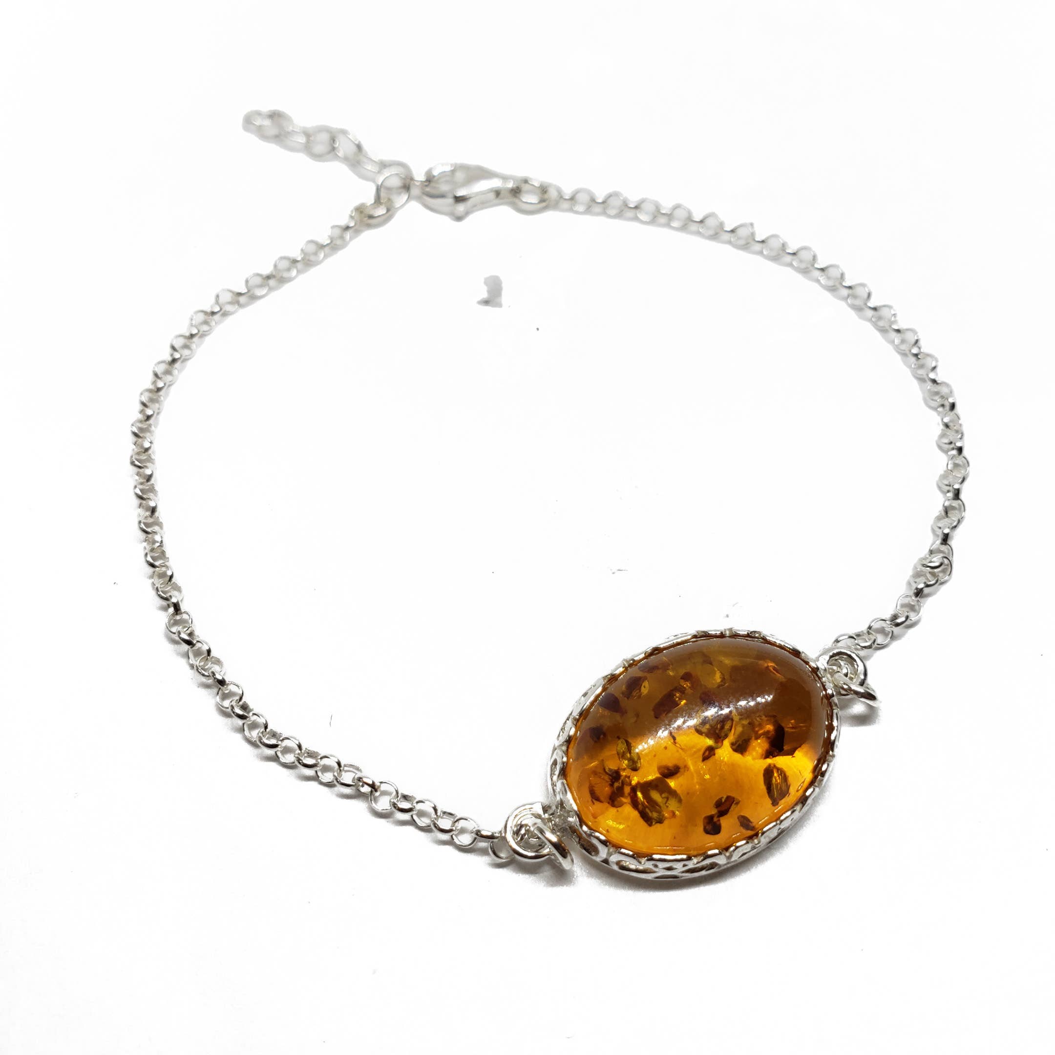 Cognac Amber Sterling Silver Bracelet