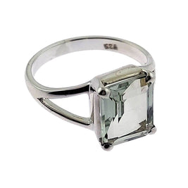 Sterling Gem Ring  - Hand cut Rectangular Green Amethyst