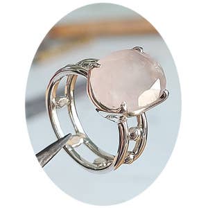 Two Band Sterling Ring - Faceted Rose Quartz