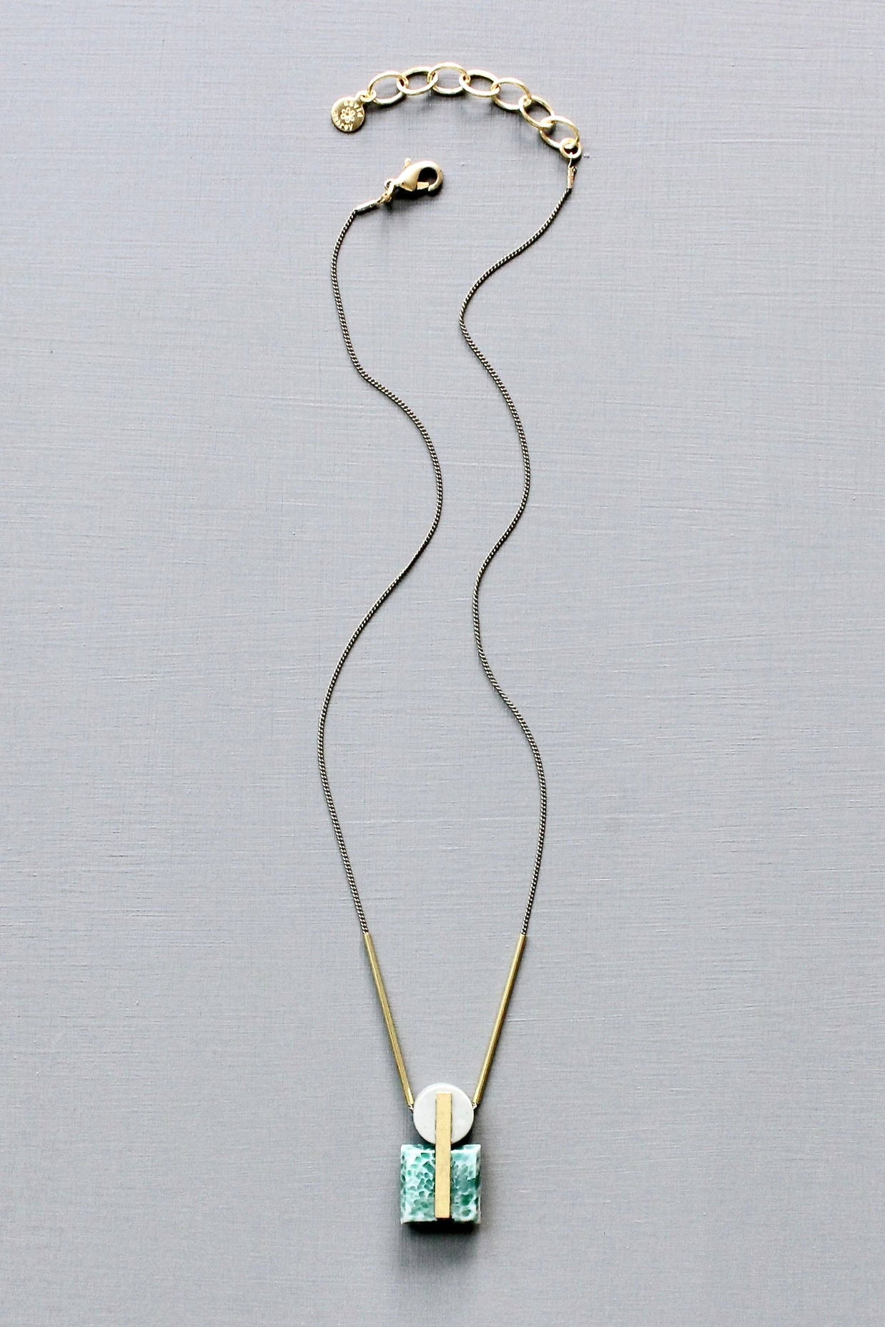 JLT117 vintage glass and gray jasper geometric necklace