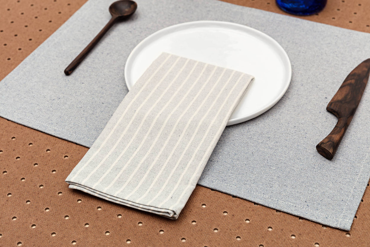 Blue Cloth Napkins with Modern Stripes – Recycled Cotton Set