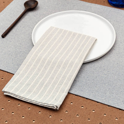 Blue Cloth Napkins with Modern Stripes – Recycled Cotton Set