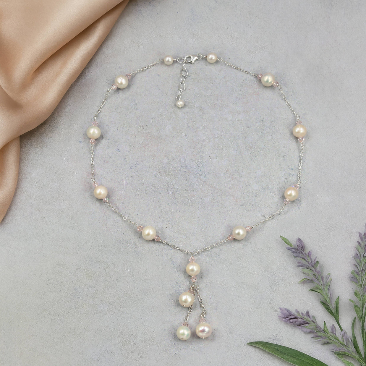 Pearl Crystal Lariat Necklace