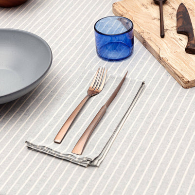 Dusty Blue Striped Tablecloth - Upcycled Cotton