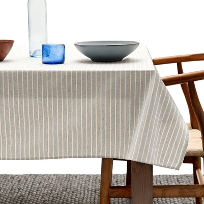 Dusty Blue Striped Tablecloth - Upcycled Cotton