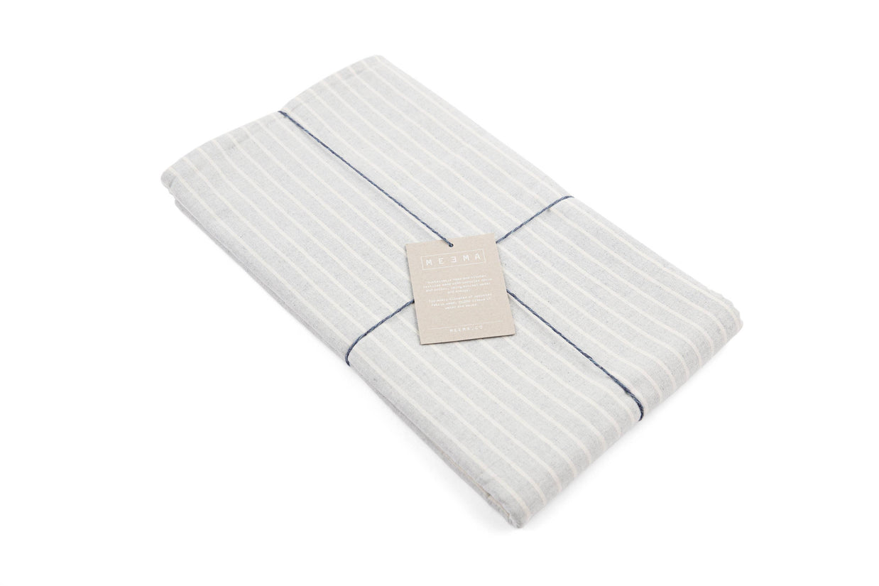 Dusty Blue Striped Tablecloth - Upcycled Cotton