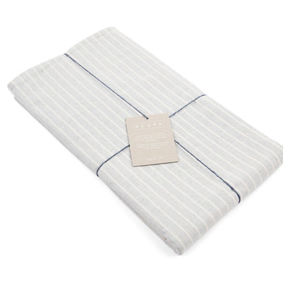 Dusty Blue Striped Tablecloth - Upcycled Cotton