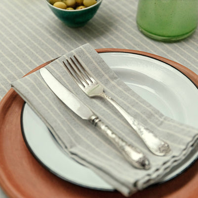 Blue Cloth Napkins with Modern Stripes – Recycled Cotton Set