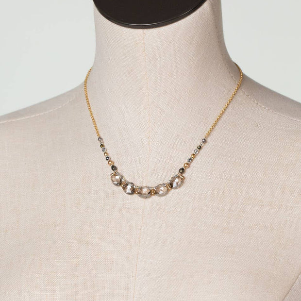 Silver & Gold 16-18" Crystal, Pearl Simple Necklace