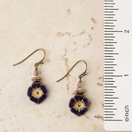 Czech Glass Purple Flower Simple Earrings