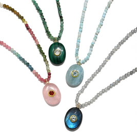 Triple Gemstone Beaded Choker-Aquamarine & Larimar