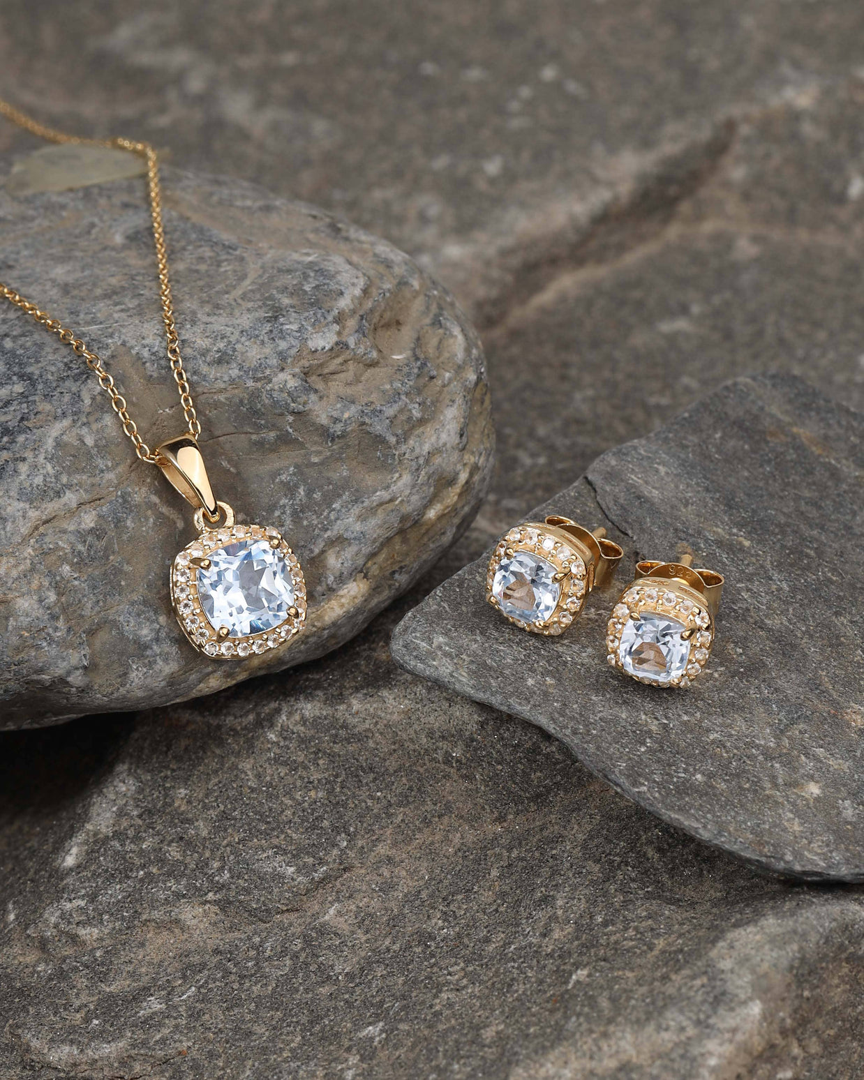 14K Gold Plated Sky Blue Topaz Earring & Necklace Set
