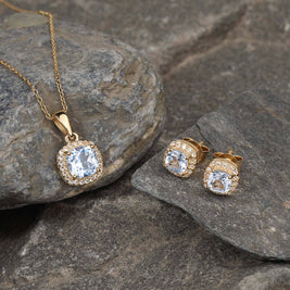14K Gold Plated Sky Blue Topaz Earring & Necklace Set