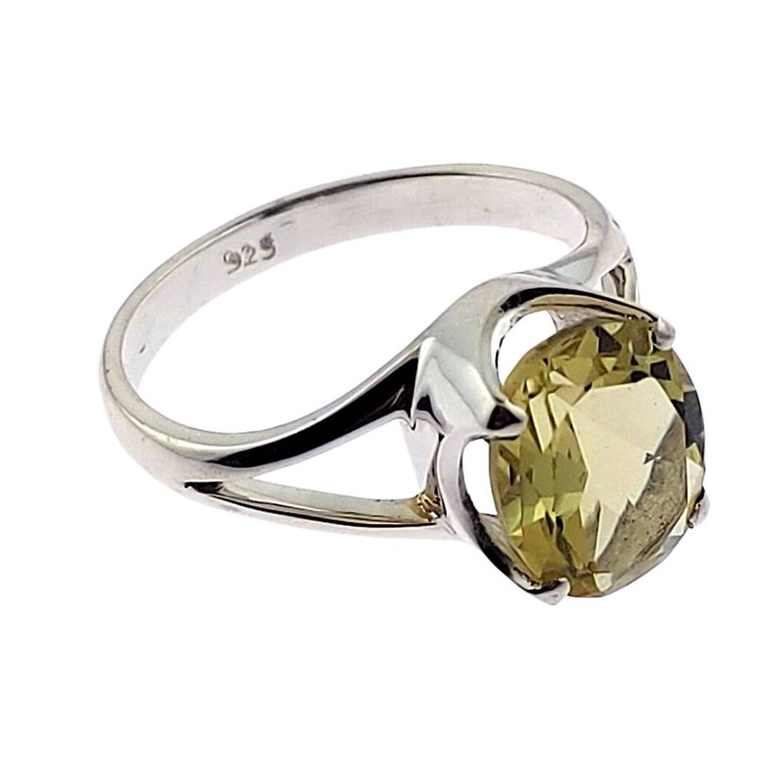Sterling Gem Ring  - Hand Cut  Oval Lemon Topaz