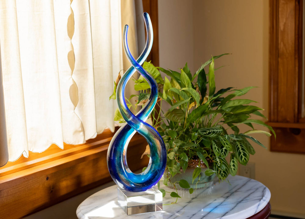 Touch Of The Blues Murano Style Art Glass Centerpiece H18