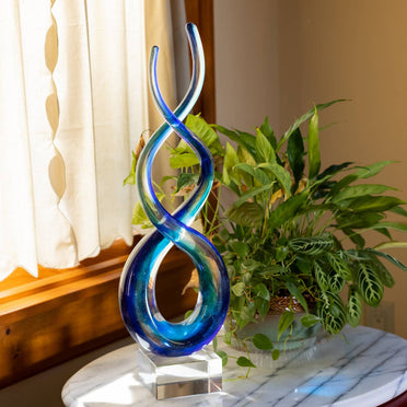 Touch Of The Blues Murano Style Art Glass Centerpiece H18