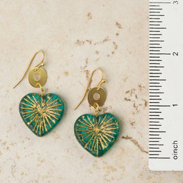 Czech Glass Heart Green Statement Earrings