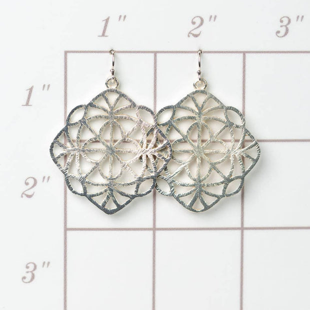 Brushed Silver Geometric Statement Earrings