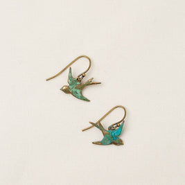 Folklore Sparrow Birds With Patina Dangle Earrings