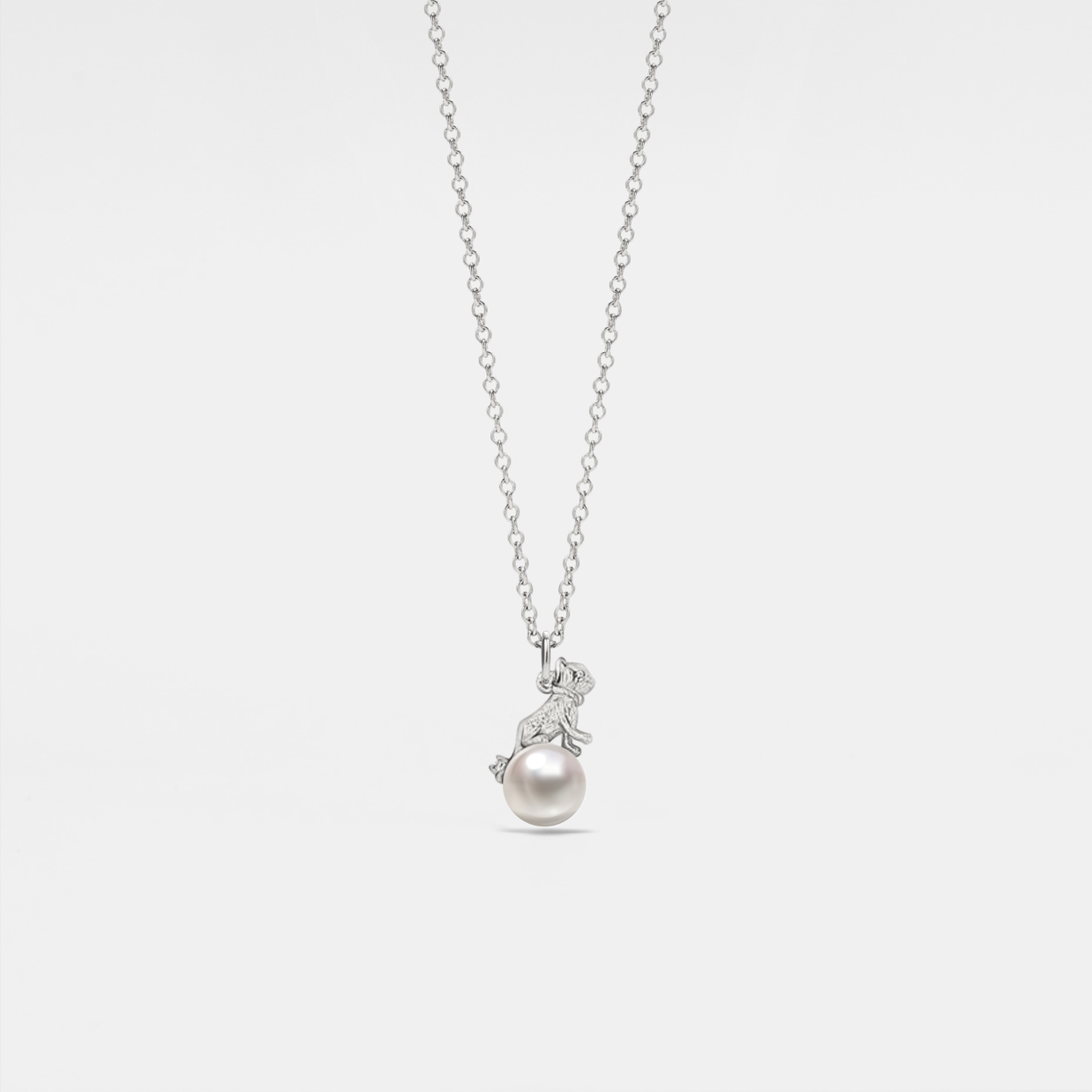 Silver Cat Pearl Charm Necklace and Earrings Set