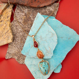 Santa Fe Blue Turquoise Golden Pendant Necklace