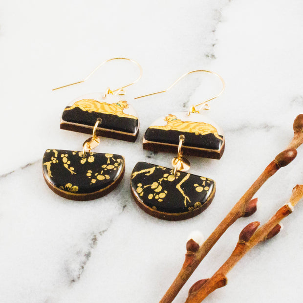 Art Nouveau Cat Half Circle Stack Earrings