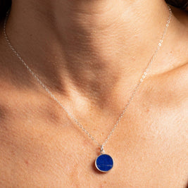 Lapis Lazuli 925 Sterling Silver Circle Shape Pendant on Cable Chain